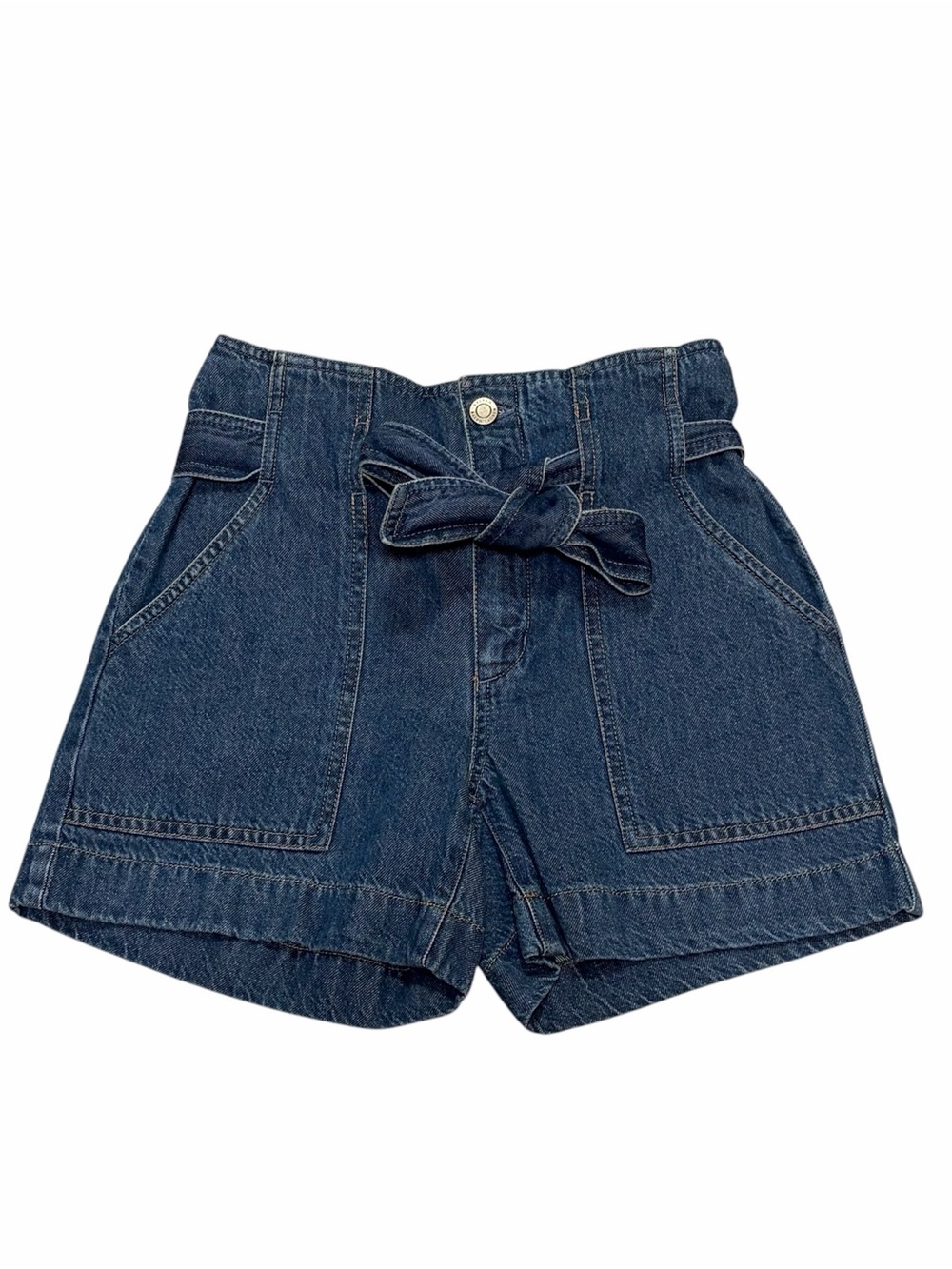 Ralph Lauren High-Waist Dark Blue Denim Paperbag Shorts with Tie Belt